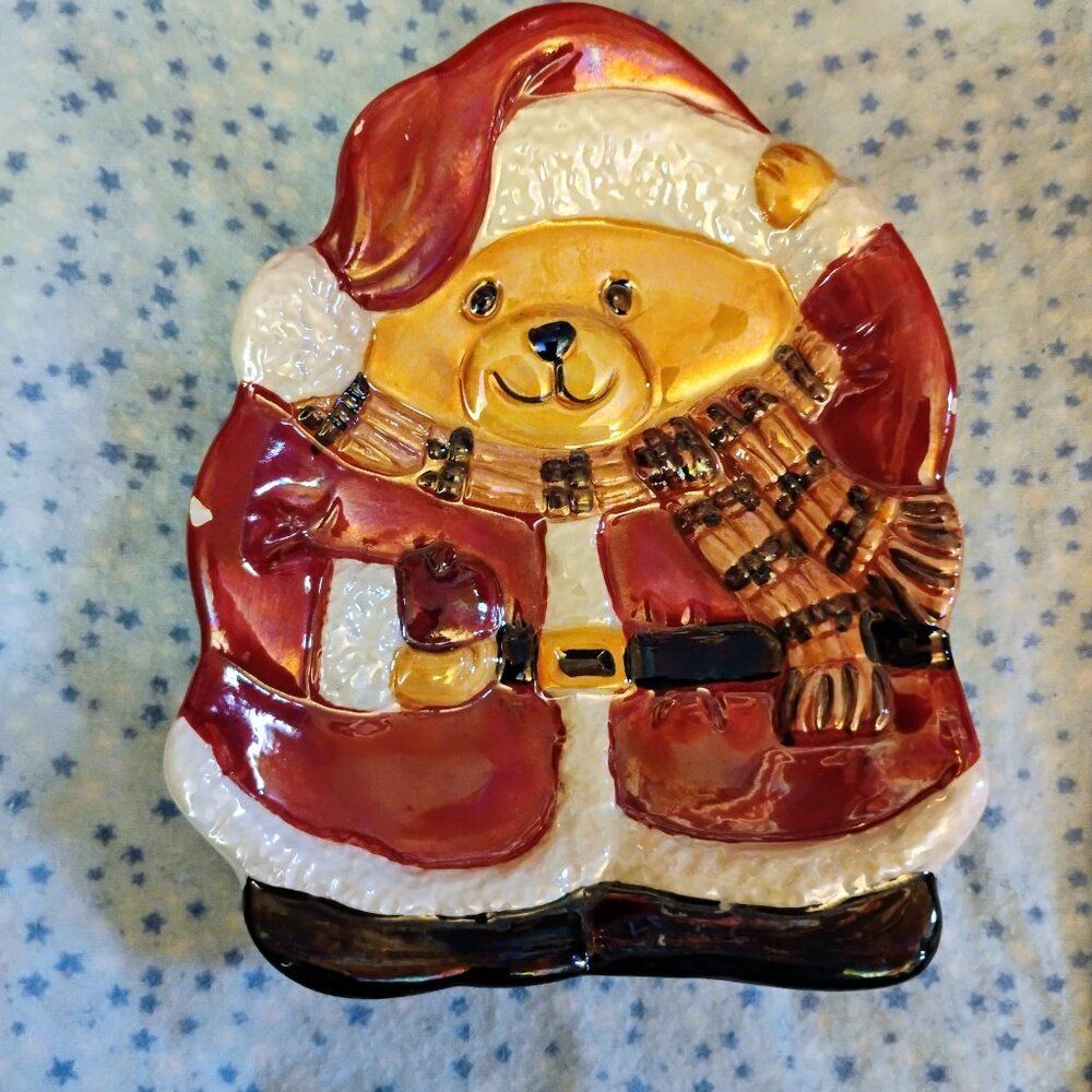 Santa Teddy Bear Christmas Candy Dish